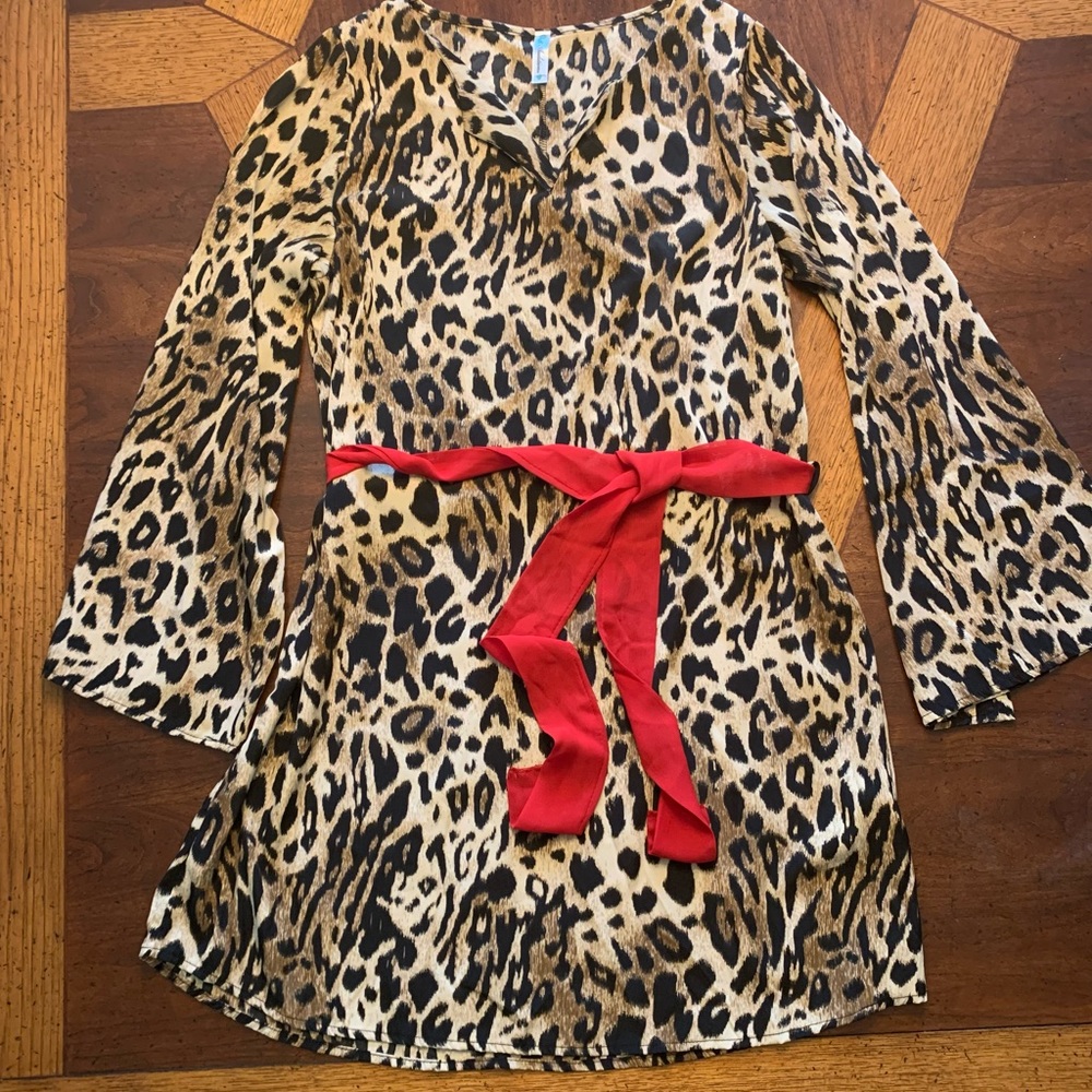 Auditions leopard print dress/tunic w/ red tie belt. Perfect w/ leggings!